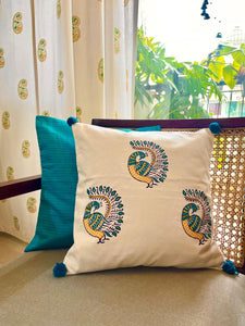 Peacock Print Pure Cotton Cushion Cover