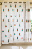 Hand Block Print Doll Cotton Curtain Turquoise / Orange -SINGLE piece